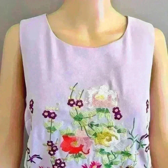 Tristan Floral Embroidery Boho Artsy Feminine Sleeveless A Line Midi Dress Small - Picture 4 of 9